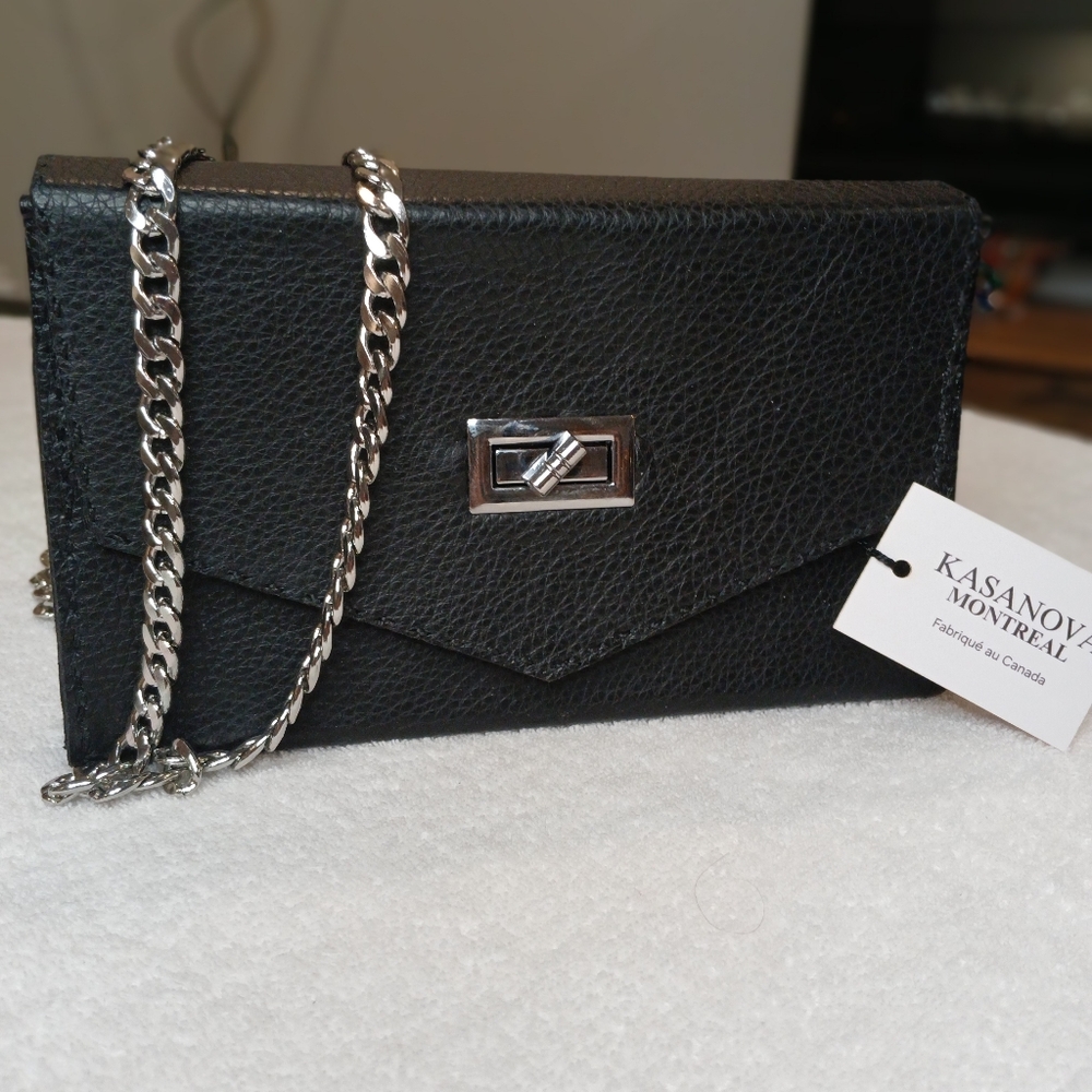 Kasanova Black Leather K Bag With Chain